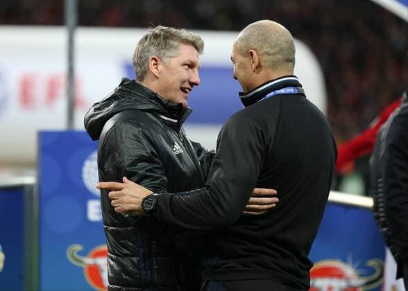 February 26th 2017, Wembley Stadium, London, England; EFL League Cup final, Southampton v Manchester United ManU Bastian Schweinsteiger of Manchester United talking to one of the back room staff during the player celebration with the EFL League Cup Trophy xJohnxPatrickxFletcherx  ActionPlus11851144
