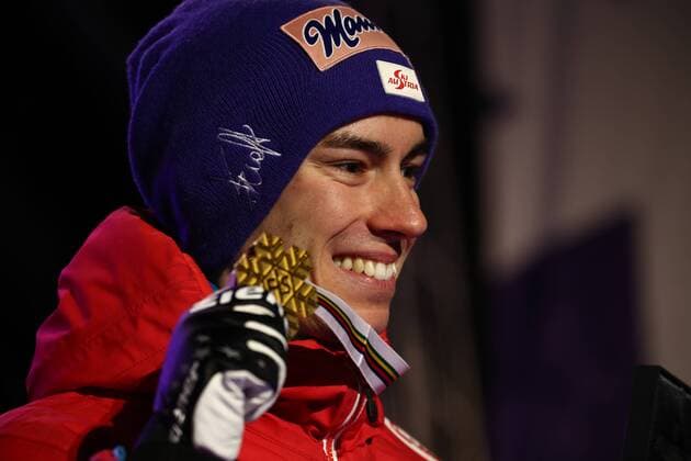 NORDIC SKIING - FIS WC Lahti 2017 LAHTI,FINLAND,26.FEB.17 - NORDIC SKIING, Ski jumping Skispringen Ski nordisch - FIS Nordic World Ski Championships, normal hill, men, award ceremony. Image shows Stefan Kraft (AUT). Keywords: medal. GEPAxpictures xCh.xKelemen