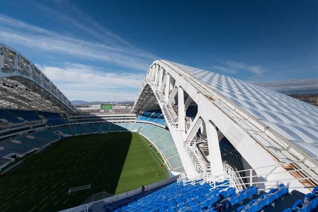 SOCHI, RUSSIA - FEBRUARY 27, 2017: A view of Fisht Olympic Stadium in Sochi s Olympic Park. The stadium is to host matches of the 2018 FIFA World Cup WM Weltmeisterschaft Fussball in Russia. Artur Lebedev TASS  TS042B5E