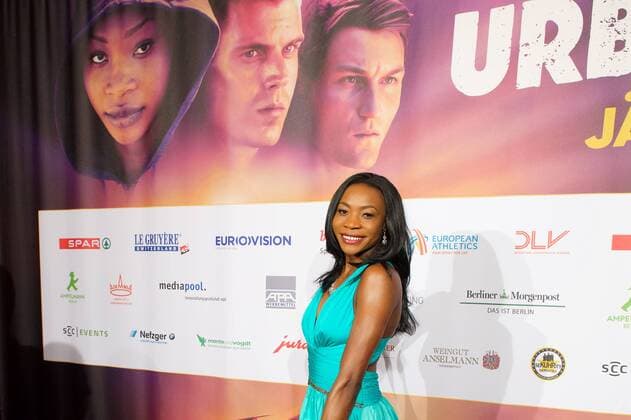 Leichtathletik Berlin 27.02.2017 BEM 2018 Leichtathletik EM 2018 in berlin Weltpremiere von Urban Records Image Film Zoo Palast Berlin Sosthene Moguenara Weitsprung