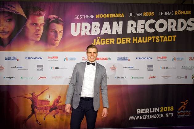 Leichtathletik Berlin 27.02.2017 BEM 2018 Leichtathletik EM 2018 in berlin Weltpremiere von Urban Records Image Film Zoo Palast Berlin Julian Reus Sprint 100m