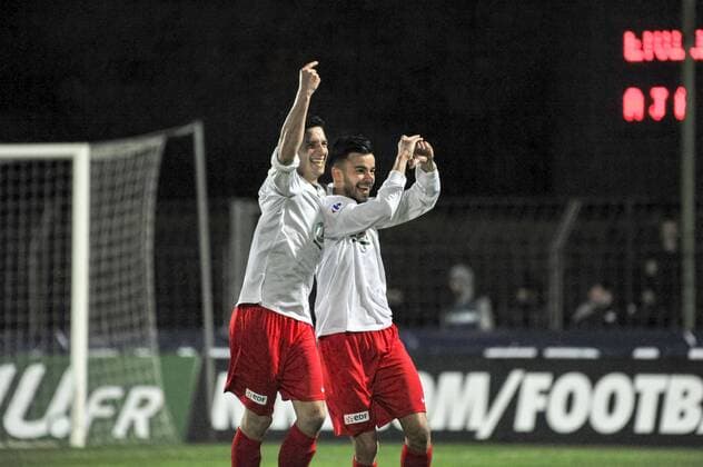 Joie frejus Saint Raphael - K Tlili (frejus saint raphael) celebre son but FOOTBALL : Saint Raphael vs AJ Auxerre - 8e Coupe France - 28 02 2017 NorbertScanella Panoramic 