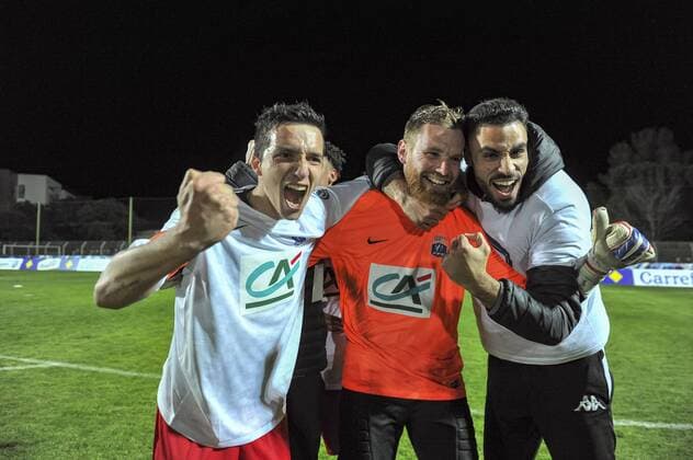 Joie frejus Saint Raphael - Fin de match FOOTBALL : Saint Raphael vs AJ Auxerre - 8e Coupe France - 28 02 2017 NorbertScanella Panoramic 