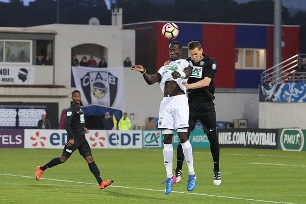 Maxime Josse (CA Bastia) vs Famara Diedhiou (SCO Angers) FOOTBALL : CA Bastia vs SCO Angers - 1 8eme de finale coupe de France - 28 02 2017 GerardPierlovisi Panoramic 