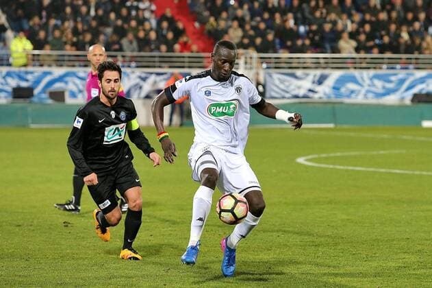 Romain Beynie (CA Bastia) vs Famara Diedhiou (SCO Angers) FOOTBALL : CA Bastia vs SCO Angers - 1 8eme de finale coupe de France - 28 02 2017 GerardPierlovisi Panoramic 