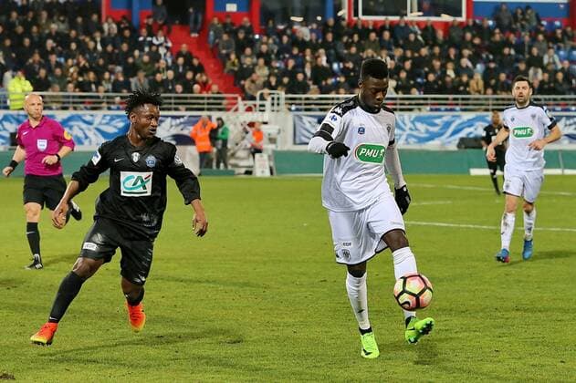 Dominique Pandor (CA Bastia) vs Nicolas Pepe (SCO Angers) FOOTBALL : CA Bastia vs SCO Angers - 1 8eme de finale coupe de France - 28 02 2017 GerardPierlovisi Panoramic 
