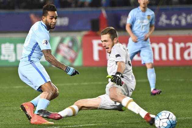 NANJING, CHINA - MARCH 01: Alex Teixeira 10 of Jiangsu Suning scores his team s first goal during the AFC Champions League 2017 Group H match between Jiangsu Suning and Adelaide United at Nanjing Olympic Sports Centre on March 1, 2017 in Nanjing, Jiangsu Province of China.  Copyright: xVCGx CFP500825166 