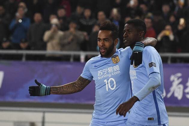NANJING, CHINA - MARCH 01: Alex Teixeira 10 of Jiangsu Suning celebrates with Ramires after scoring his team s second goal during the AFC Champions League 2017 Group H match between Jiangsu Suning and Adelaide United at Nanjing Olympic Sports Centre on March 1, 2017 in Nanjing, Jiangsu Province of China.  Copyright: xVCGx CFP500826609 