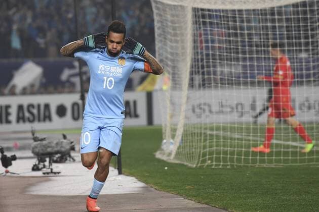 NANJING, CHINA - MARCH 01: Alex Teixeira 10 of Jiangsu Suning celebrates after scoring his team s second goal during the AFC Champions League 2017 Group H match between Jiangsu Suning and Adelaide United at Nanjing Olympic Sports Centre on March 1, 2017 in Nanjing, Jiangsu Province of China.  Copyright: xVCGx CFP500826613 