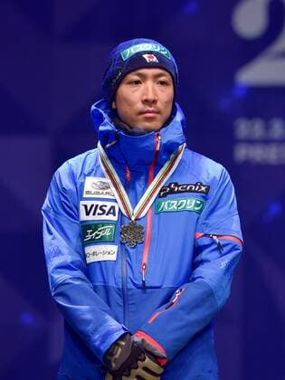 NORDIC SKIING - FIS WC Lahti 2017 LAHTI,FINLAND,01.MAR.17 - NORDIC SKIING, NORDIC COMBINED - FIS Nordic World Ski Championships, large hill, 10km Gundersen, award ceremony. Image shows Akito Watabe (JPN). Keywords: medal. GEPAxpictures xFlorianxErtl