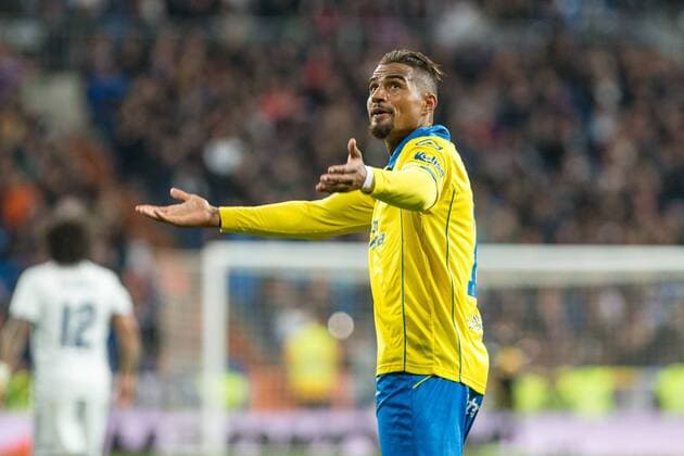 Prince Boateng of UD Las Palmas celebrates after scoring a goal during the match of Spanish La Liga between Real Madrid and UD Las Palmas at Santiago Bernabeu Stadium in Madrid, Spain. March 01, 2017.  (20170301102)