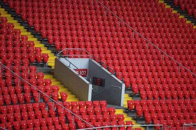 MOSCOW, RUSSIA - MARCH 2, 2017: Stands of Otkrytiye Arena, home stadium of FC Spartak Moscow. FIFA and Russia-2018 officials inspect the stadium as part of preparations for the 2017 FIFA Confederations Cup and 2018 FIFA World Cup WM Weltmeisterschaft Fussball matches. Sergei Fadeichev TASS  TS043247