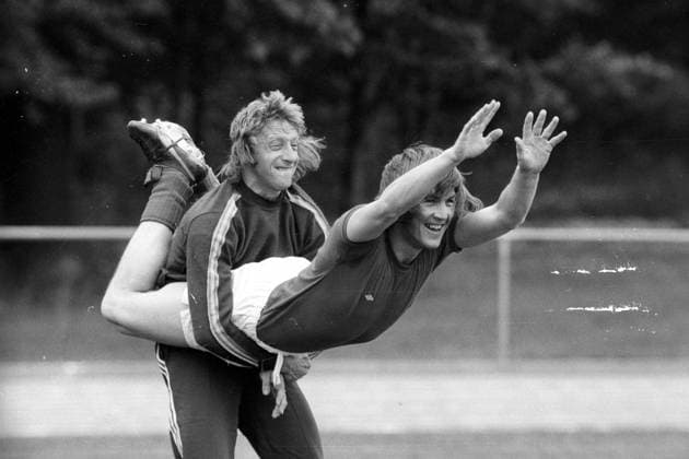 WM 1974, Schottland im Sporthotel Erbismühle in Weilrod, Denis Law und Kenny Dalglish
