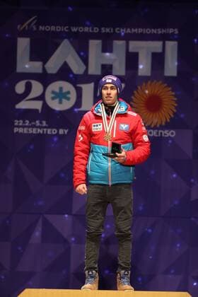 NORDIC SKIING - FIS WC Lahti 2017 LAHTI,FINLAND,03.MAR.17 - NORDIC SKIING, Ski jumping Skispringen Ski nordisch - FIS Nordic World Ski Championships, large hill, men, award ceremony. Image shows Stefan Kraft (AUT). GEPAxpictures xDanielxGoetzhaber