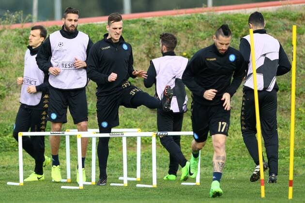 March 6, 2017 - Naples, Italy - Uefa Champions League: training session in view of the Round of 16 2nd leg match vs Real Madrid Arkadiusz Milik and Leonardo Pavoletti at Castelvolturno Center in Naples, Italy on March 6, 2017. Champions League: Napoli training  - ZUMAn230 20170306_zaa_n230_135 Copyright: xMatteoxCiambellix