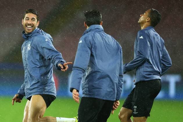 March 6, 2017 - Naples, Italy - Real Madrid s player Sergio Ramos attends a training session under heavy rain on the eve of the Champions League football match Napoli vs Real Madrid on March 6, 2017 at the San Paolo stadium in Naples. Real Madrid Training and press conference PK Pressekonferenz  - ZUMAn230 20170306_zaa_n230_215 Copyright: xMatteoxCiambellix