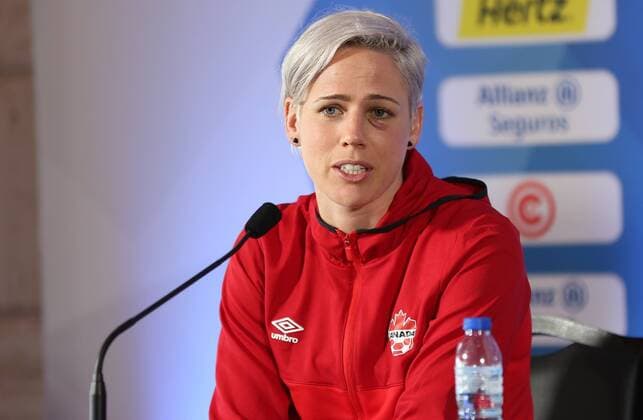 07.03.2017 xcex Portugal, Fussball, Frauenfussball Algarve Cup 2017 Pressekonferenz mit den Finalisten vor dem Finale Kanada gegen Spanien Sophie Schmidt (Kanada)