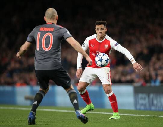 Arsenal s Alexis Sanchez in action during the Champions League Round of 16 match at the Emirates Stadium, London. Picture date March 7th, 2017 Pic David Klein Sportimage EDITORIAL USE ONLY. No use with unauthorised audio, video, data, fixture lists, club league logos or live services. Online in-match use limited to 120 images, no video emulation. No use in betting, games or single club league player publications.