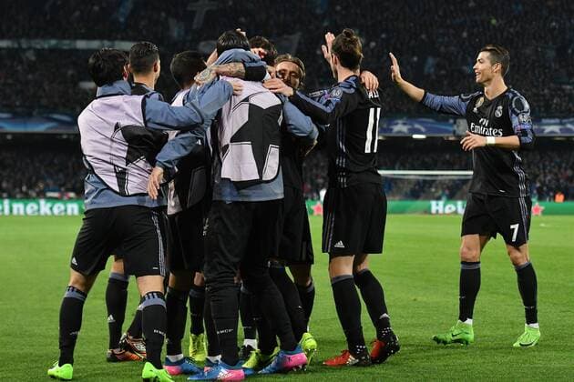 Fußball, CL, SSC Neapel - Real Madrid Sergio Ramos Real 1-2 Goal celebration Napoli 07-03-2017 Stadio San Paolo Uefa Champions League 2016 2017 Round of 16 SSC Napoli-Real Madrid AndreaxStaccioli