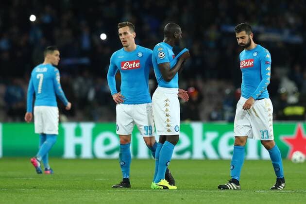 Fußball, CL, SSC Neapel - Real Madrid Arkadiusz Milik Napoli Kalidou Koulibaly Napoli Raul Albiol Napoli Napoli 07-03-2017 Stadio San Paolo Football Calcio UEFA Champions League 2016 2017 Round of 16, 2st leg SSC Napoli vs. Real Madrid cesarexpurini