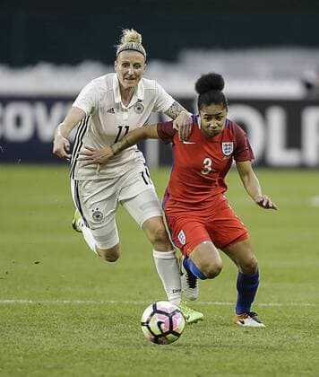 March 7, 2017: German Women s national team Nationalteam Forward 11 Anja Mittag tries to get around English Women s National Team Defender 3 Demi Stokes during a soccer match as part of the SheBelieve Cup 2017 between Germany and England at RFK Stadium in Washington DC. Germany defeats England, 1-0. CSM SheBelieve Cup 2017: Germany vs England MAR 07 - ZUMAc04_ 20170307_zaf_c04_020 Copyright: xJustinxCooperx