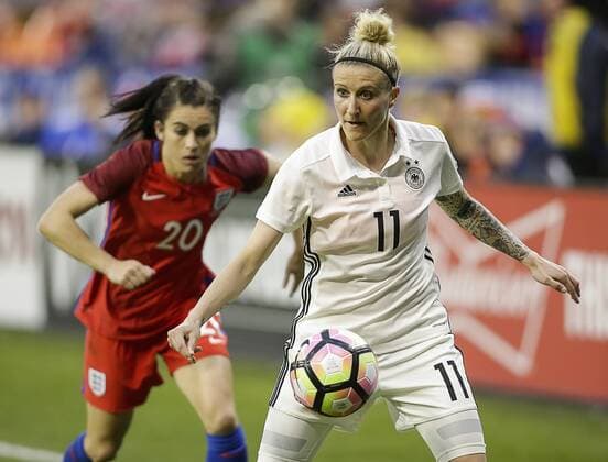 March 7, 2017: German Women s national team Nationalteam Forward 11 Anja Mittag controls the ball in front of English Women s National Team Forward 20 Karen Carney during a soccer match as part of the SheBelieve Cup 2017 between Germany and England at RFK Stadium in Washington DC. Germany defeats England, 1-0. CSM SheBelieve Cup 2017: Germany vs England MAR 07 - ZUMAc04_ 20170307_zaf_c04_022 Copyright: xJustinxCooperx