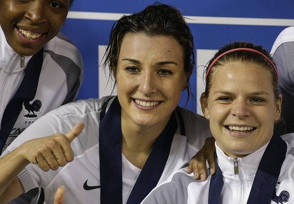 March 7, 2017: French Women s national team Nationalteam Midfielder 9 Eugenie Le Sommer celebrates with her teammate after a soccer match as part of the SheBelieve Cup 2017 between the United States and France at RFK Stadium in Washington DC. France defeats the United States, 3-0, to win the SheBelieve Cup. CSM SheBelieve Cup 2017: United States vs France MAR 07 - ZUMAc04_ 20170307_zaf_c04_083 Copyright: xJustinxCooperx