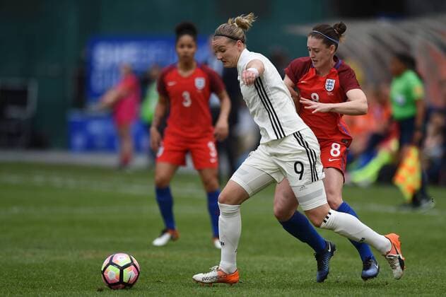 MAR 07, 2017: Germany s Alexandra Popp (9) races with the ball during the match between the women s national teams of Germany and England at the SheBelieves Cup at RFK Stadium in Washington DC. Germany won the match 1-0. CSM SOCCER 2017: Germany vs England MAR 07 - ZUMAcjm_ 20170307_zaf_cjm_073 Copyright: xJohnxMiddlebrookx