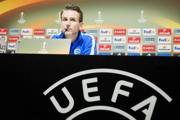 Genk s head coach Albert Stuivenberg pictured during a press conference PK Pressekonferenz of Belgian soccer team KRC Genk, Wednesday 08 March 2017, in Gent. Tomorrow Gent is playing a first-leg game of 1 8 finals of the Europa League competition against Belgian club KRC Genk. JASPERxJACOBS  x05060854x
