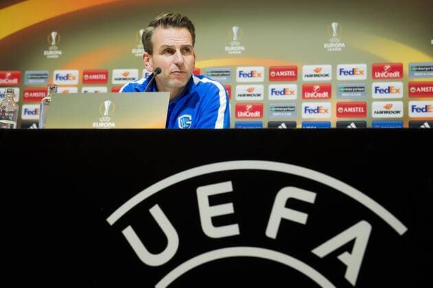 Genk s head coach Albert Stuivenberg pictured during a press conference PK Pressekonferenz of Belgian soccer team KRC Genk, Wednesday 08 March 2017, in Gent. Tomorrow Gent is playing a first-leg game of 1 8 finals of the Europa League competition against Belgian club KRC Genk. JASPERxJACOBS  x05060855x