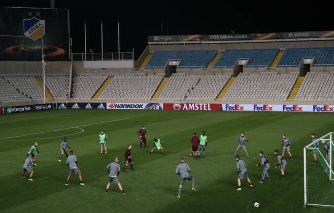 Illustration picture shows a training session of Belgian soccer team RSC Anderlecht in Nicosie, Cyprus, Wednesday 08 March 2017. Tomorrow Anderlecht is playing 1 8 final first leg game of the Europa League competition against Cyprus team Apoel Nicosie. VIRGINIExLEFOUR  x05060902x