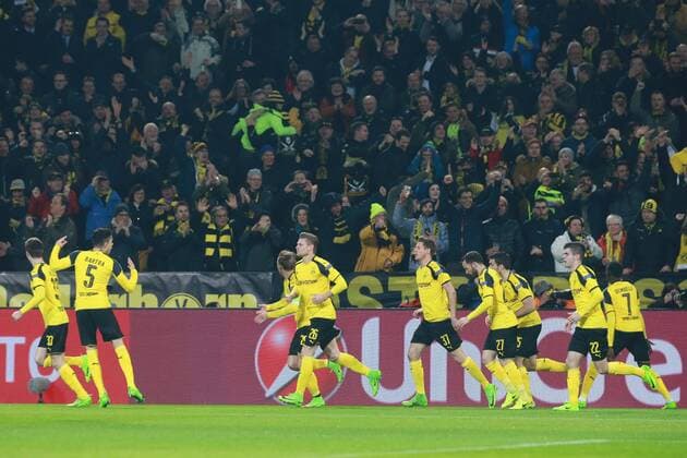 08.03.2017, xkvx, Fussball Champions League, Borussia Dortmund - Benfica Lissabon, emspor, v.l. Torjubel, Goal celebration, celebrate the goal 1:0 durch Pierre-Emerick Aubameyang (BVB Borussia Dortmund) Dortmund