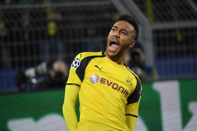 08.03.2017, Fussball, UEFA Champions League, Saison 2016 2017, Achtelfinale, Borussia Dortmund - Benfica Lissabon, Jubel Pierre-Emerick Aubameyang, Pierre Emerick Aubameyang (Borussia Dortmund)