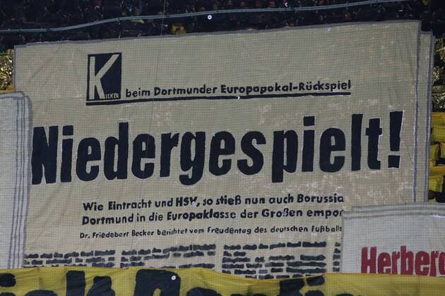 08.03.2017, xkvx, Fussball Champions League, Borussia Dortmund - Benfica Lissabon, emspor, v.l. Choreo Borussia Dortmund Fans Suedtribuene Stimmung Gesang Niedergspielt Dortmund