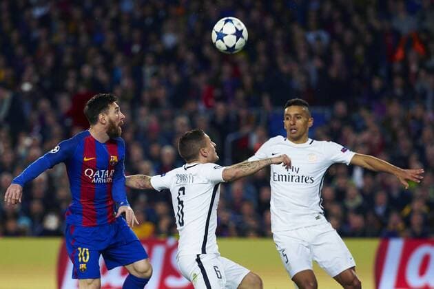 FC Barcelona Barca s Argentian striker Leo Messi (l) vies for the ball with Italian midfielder Marco Verratti (C) of Paris Saint-Germain during the UEFA Champions league second leg round of 16 match between FC Barcelona and Paris Saint-Germain at Camp Nou stadium in Barcelona, Catalonia, Spain, 08 March 2017. FC BARCELONA VS. PARIS SAINT-GERMAIN !ACHTUNG: NUR REDAKTIONELLE NUTZUNG!  Copyright: xAlejandroxGarcíax BCN001 20170308-636246048204421861