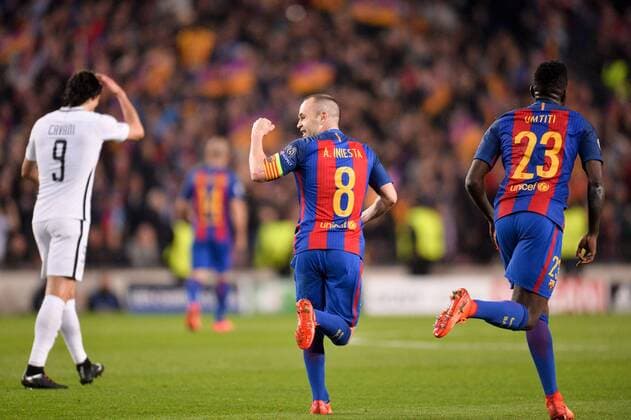 08 ANDRES INIESTA (bar) - Jubel - Fussball, Champions League, FC Barcelona vs. Paris Saint Germain PSG - 08 03 2017 AnthonyBIBARD FEP Panoramic 