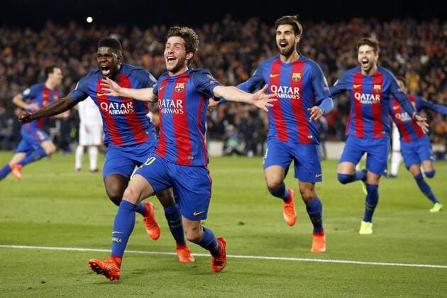 Themen der Woche - SPORT Bilder des Tages - SPORT (L-R) Samuel Umtiti of FC Barcelona Barca Sergi Roberto of FC Barcelona, Andre Gomes of FC Barcelona, Gerard Pique of FC Barcelonaduring the UEFA Champions League round of 16 match between FC Barcelona and Paris Saint Germain on March 08, 2017 at the Camp Nou stadium in Barcelona, Spain. FC Barcelona v Paris Saint Germain UEFA Champions League 2016 2017 xVIxxIVx 7286389
