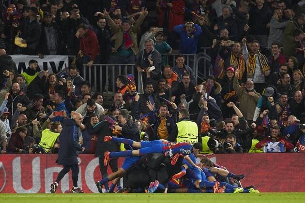 FC Barcelona Barca s players jubilate the victory after the UEFA Champions league second leg round of 16 match between FC Barcelona and Paris Saint-Germain at Camp Nou stadium in Barcelona, Catalonia, Spain, 08 March 2017. FC BARCELONA VS. PARIS SAINT-GERMAIN !ACHTUNG: NUR REDAKTIONELLE NUTZUNG!  Copyright: xAlejandroxGarciax BCN001 20170308-636246113268503229