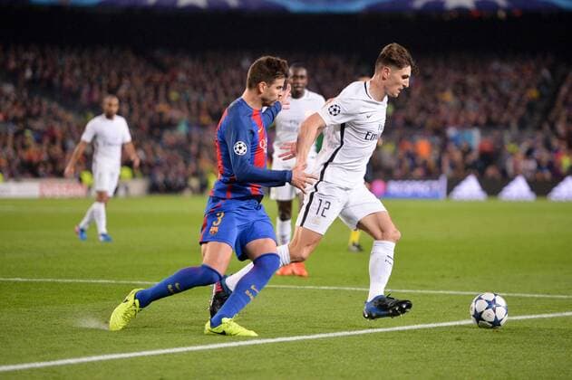03 GERARD PIQUE (bar) - 12 THOMAS MEUNIER (psg) Fußball: FC Barcelona vs Paris St. Germain (PSG) - Champions League - 08 03 2017 AnthonyBIBARD FEP Panoramic 