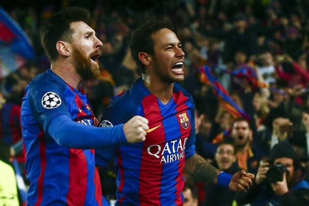 Fußball, CL, FC Barcelona - Paris St. Germain FC Barcelona Barca s Leo Messo (L) and Neymar jubilate the 6-1 during the UEFA Champions League second leg round of 16 match between FC Barcelona and Paris Saint-Germain at Camp Nou stadium in Barcelona, Catalonia, Spain, 08 March 2017. FC BARCELONA VS. PARIS SAINT-GERMAIN !ACHTUNG: NUR REDAKTIONELLE NUTZUNG!  Copyright: xQuiquexGarciax BCN001 20170308-636246133463397398