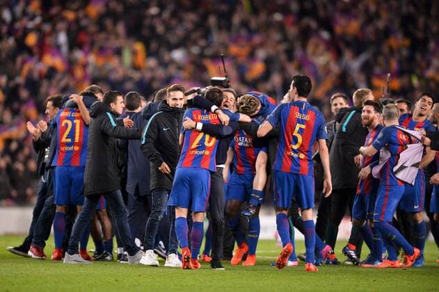 Fußball, CL, FC Barcelona - Paris St. Germain LUIS ENRIQUE (Coach BARCELONE) - Jubel Fußball: FC Barcelona vs Paris St. Germain (PSG) - Champions League - 08 03 2017 AnthonyBIBARD FEP Panoramic 