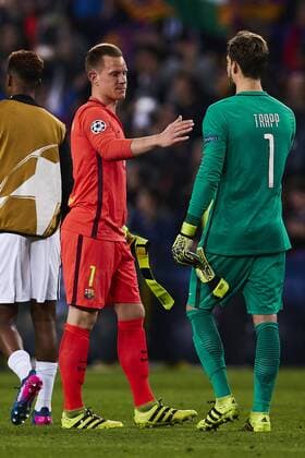 Fußball, CL, FC Barcelona - Paris St. Germain 08.03.2017, xslx, Fussball Champions League, FC Barcelona Barca - Paris St. Germain, emspor vl Marc-Andre Ter Stegen (FC Barcelona), Kevin Trapp (Paris Saint-Germain) Barcelona