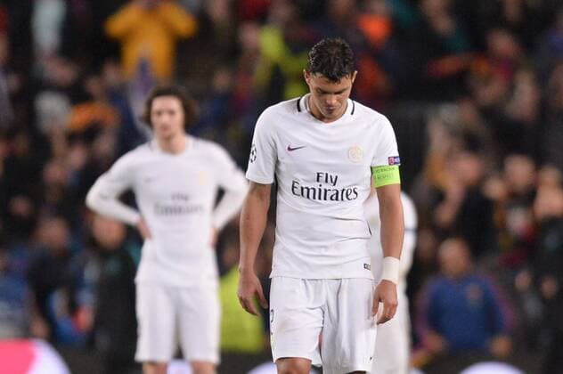Fußball, CL, FC Barcelona - Paris St. Germain 02 THIAGO SILVA (psg) - Enttäuschung Fußball: FC Barcelona vs Paris St. Germain (PSG) - Champions League - 08 03 2017 AnthonyBIBARD FEP Panoramic 