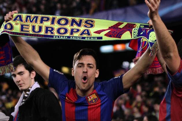 FuÃŸball, CL, FC Barcelona - Paris St. Germain March 8th 2017, Nou Camp, Barcelona, Spain; UEFA Champions League football, quarter-final 2nd leg, Barcelona FC versus Paris St German; A Barcelona FC fan releived and ecstatic at the end of the match xAngelxBoludax  ActionPlus11854496