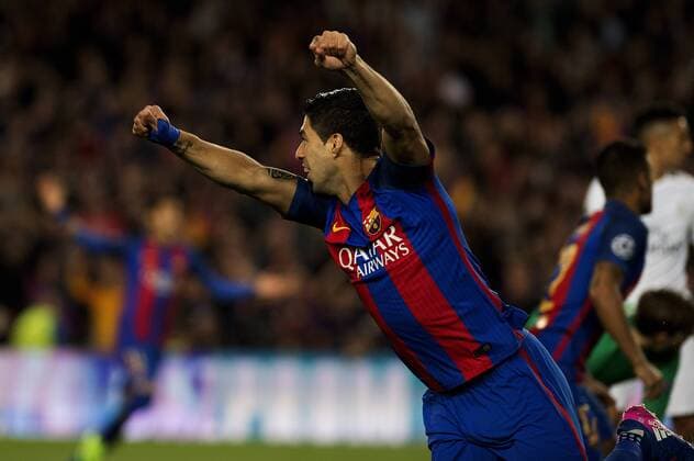 Fußball, CL, FC Barcelona - Paris St. Germain BARCELONA , March 8, 2017 -- Luis Suarez of Barcelona celebrates scoring during the UEFA Champions League Round of 16 second leg match between Barcelona and Paris Saint-Germain in Barcelona, Spain on March 8, 2017. Barcelona won 6-1 and advanced to the quarterfinal with 6-5 on aggregate. )(wll) (SP)SPAIN-BARCELONA-SOCCER-UEFA-UCL-BARCELONA VS PARIS SAINT-GERMAIN LinoxDexVallier 