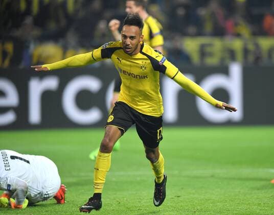 08.03.2017, Fussball, UEFA Champions League, Saison 2016 2017, Achtelfinale, Borussia Dortmund - Benfica Lissabon 4:0, Jubel Pierre-Emerick Aubameyang, Pierre Emerick Aubameyang (Borussia Dortmund)