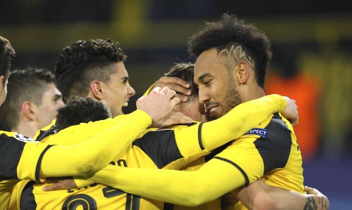 Foto: Torjubel Pierre Aubameyang ( Borussia ) Fussball - Championsleague am Mi. 08.03.2017 Achtelfinale Borussia Dortmund - Benfica Lissabon 4 - 0