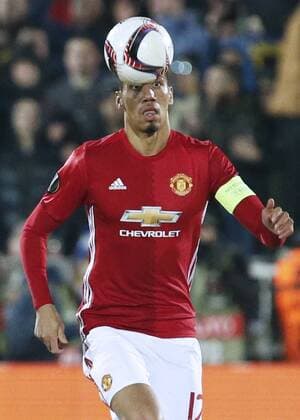 ROSTOV-ON-DON, RUSSIA - MARCH 9, 2017: FC Manchester United ManU s Chris Smalling in action in Leg 1 of their 2016-17 UEFA Europa League Round of 16 football match against FC Rostov at Olimp-2 Stadium. Valery Matytsin TASS  TS043C3E