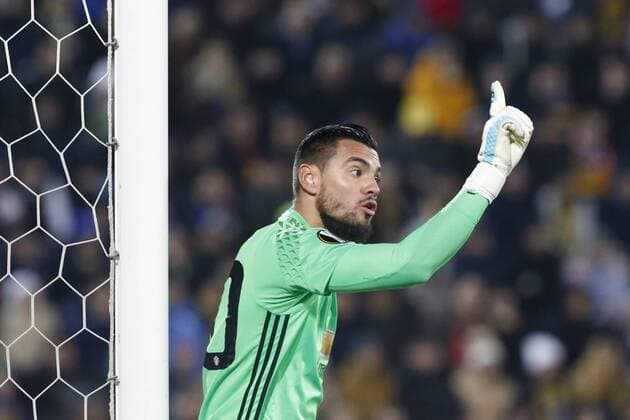 FuÃŸball, EL, FK Rostow - Manchester United ROSTOV-ON-DON, RUSSIA - MARCH 9, 2017: FC Manchester United ManU s goalkeeper Sergio Romero gestures in Leg 1 of their 2016-17 UEFA Europa League Round of 16 football match against FC Rostov at Olimp-2 Stadium. Valery Matytsin TASS  TS043C41