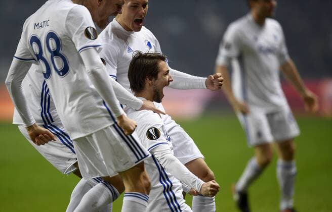Fußball, EL, FC Kopenhagen - Ajax Amsterdam DK: 20170309, K¿benhavn, Danmark: Europa League fodbold, 1 8 finale, FC K¿benhavn - AFC Ajax: Rasmus Falk, FC K¿benhavn, FCK scorer til 1-0 Foto: Lars M¿ller UK: 20170309, Copenhagen, Denmark: Europa League football, 1 8 final, FC Copenhagen - AFC Ajax: Rasmus Falk, FC K¿benhavn, FCK scores to 1-0